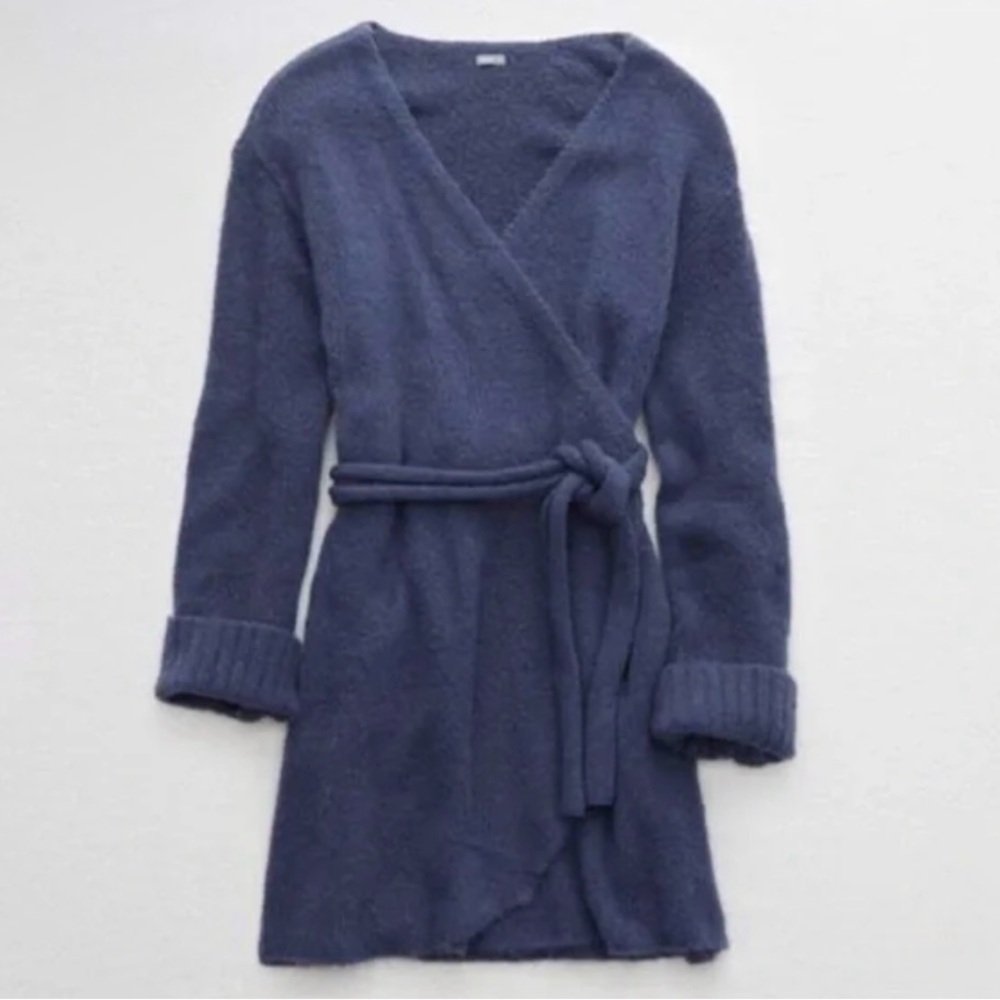 aerie Navy Blue Plush Wrap Cardigan